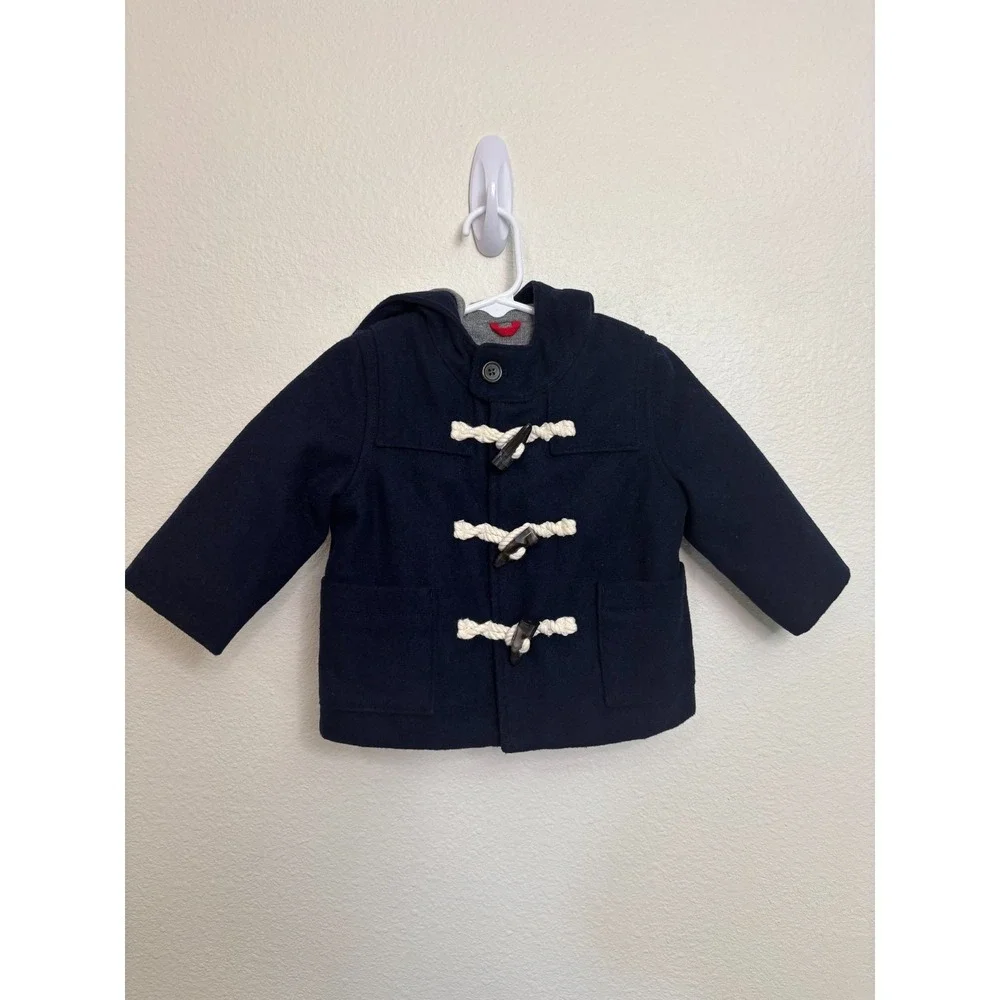 Baby Gap Girl Boy  Navy Peacoat Hood Toggle Snap  Wool Blend  12-18 mo Preppy